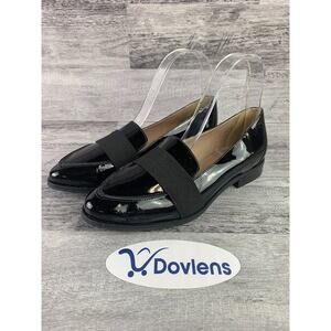 Ukies Womens Black Patent Leather Loafers With Elastic Strap Size 5M